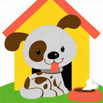 Cute cartoon dog in a kennel cross stitch kit for beginners