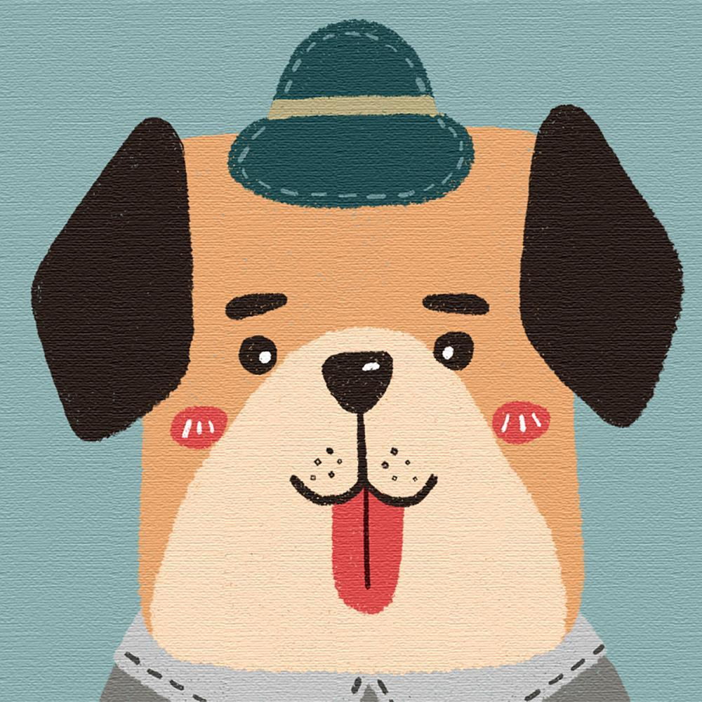 Cute cartoon dog with a hat cross stitch kit for beginners
