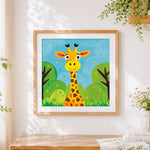 Finished cute cartoon giraffe in the jungle cross stitch artwork displayed