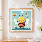 Finished cute cartoon honeybees cross stitch artwork displayed