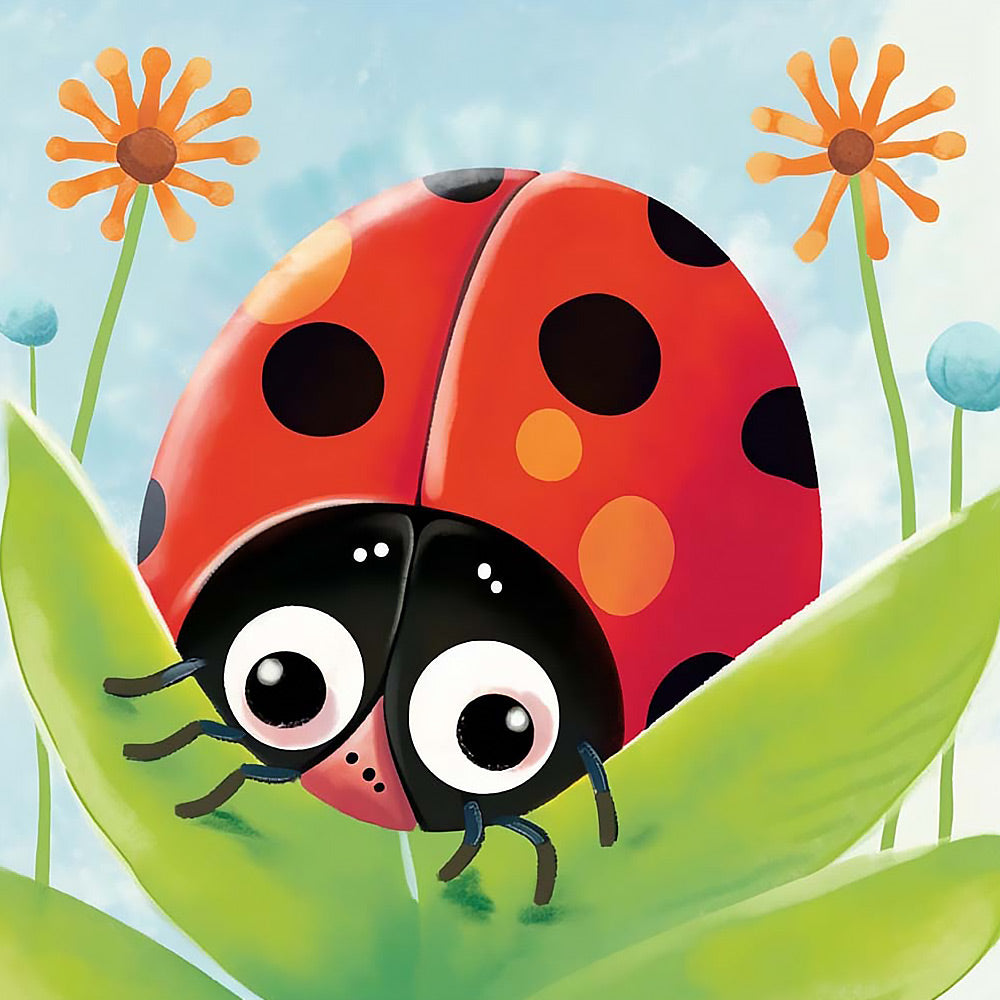 Cute cartoon ladybird on a leaf cross stitch kit for beginners