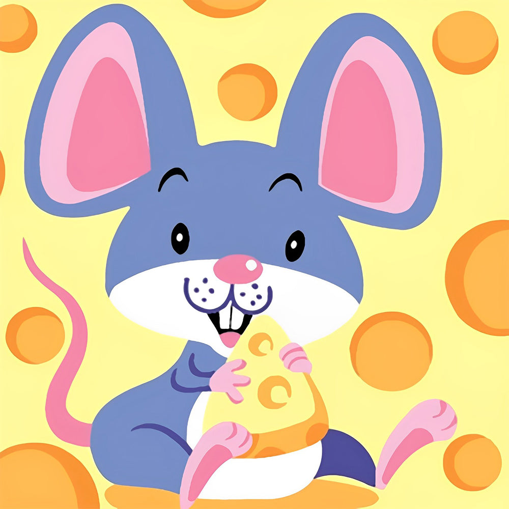 Cute cartoon mouse eating cheese cross stitch kit for beginners