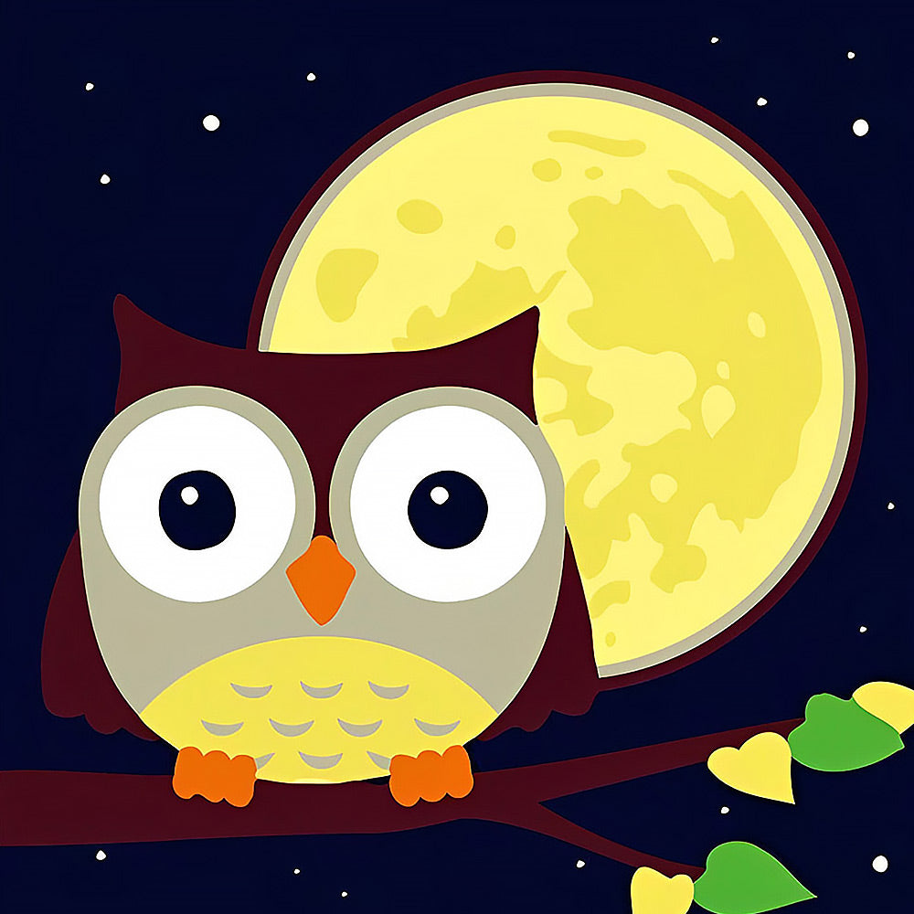 Cute cartoon owl and full moon cross stitch kit for beginners