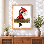 Finished cute cartoon parrot cross stitch artwork displayed