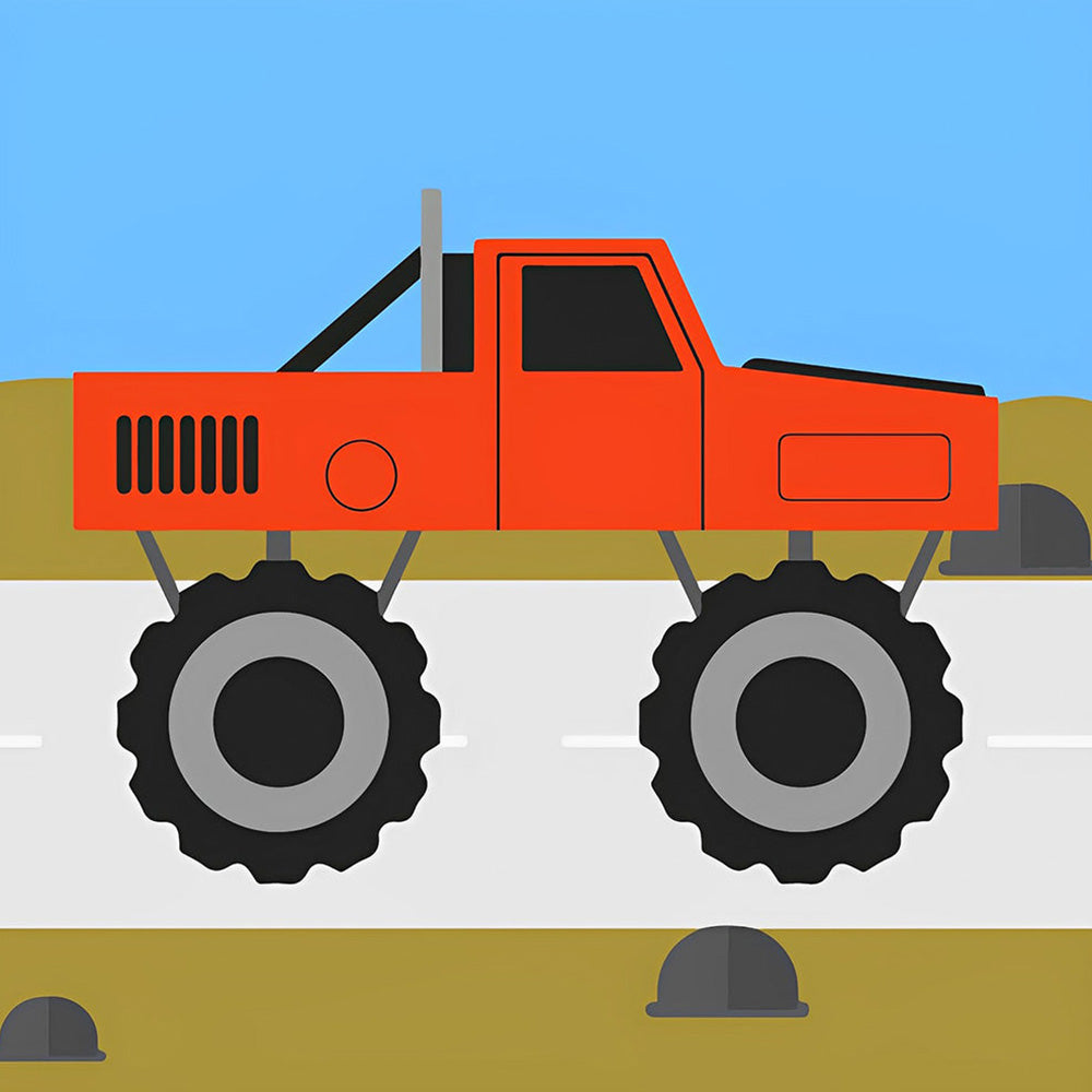 Cute cartoon red monster truck cross stitch kit for beginners