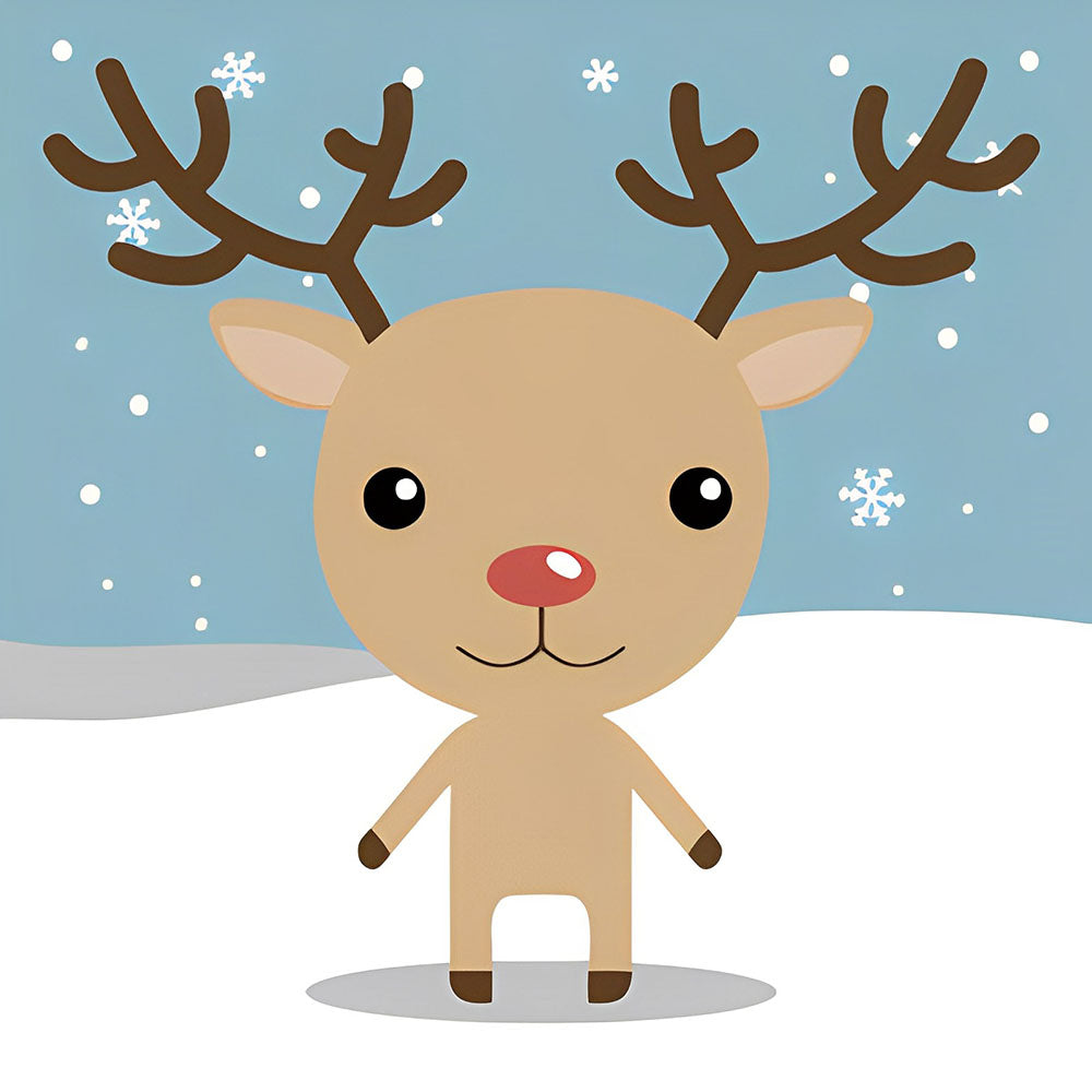 Cute cartoon reindeer with red nose cross stitch kit for beginners