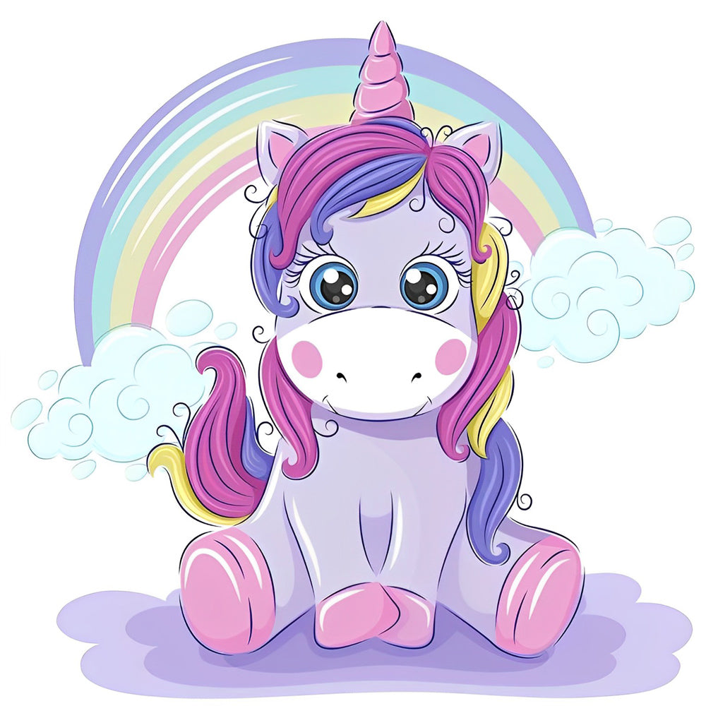 Cute cartoon unicorn with rainbow cross stitch kit for beginners