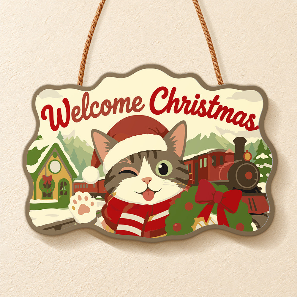 Cute cat holiday vibe paint by numbers door hanger finished design