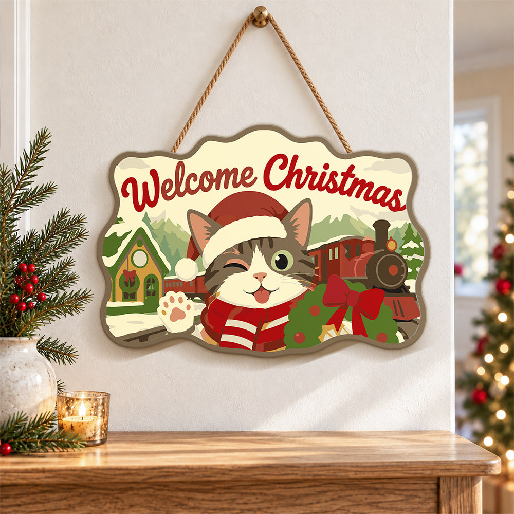 Cute cat holiday vibe paint by numbers door hanger as indoor wall decor