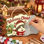 Cute cat holiday vibe paint by numbers door hanger painting process