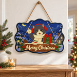 Cute cat with christmas gift paint by numbers door hanger as indoor wall decor
