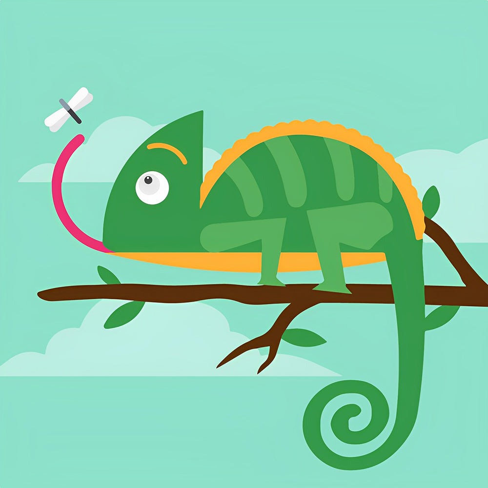 Cute chameleon catching a fly cross stitch kit for beginners