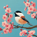 Cute chickadee on cherry blossom branch cross stitch kit for beginners