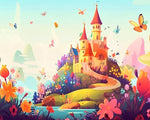 Cute colourful castle on a hill cross stitch kit for beginners