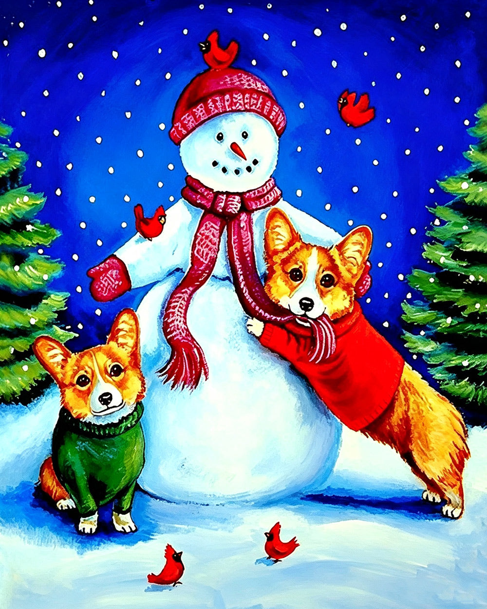 Cute corgi dogs and snowman cross stitch kit for beginners