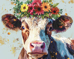 Cute cow with a floral crown cross stitch kit for beginners