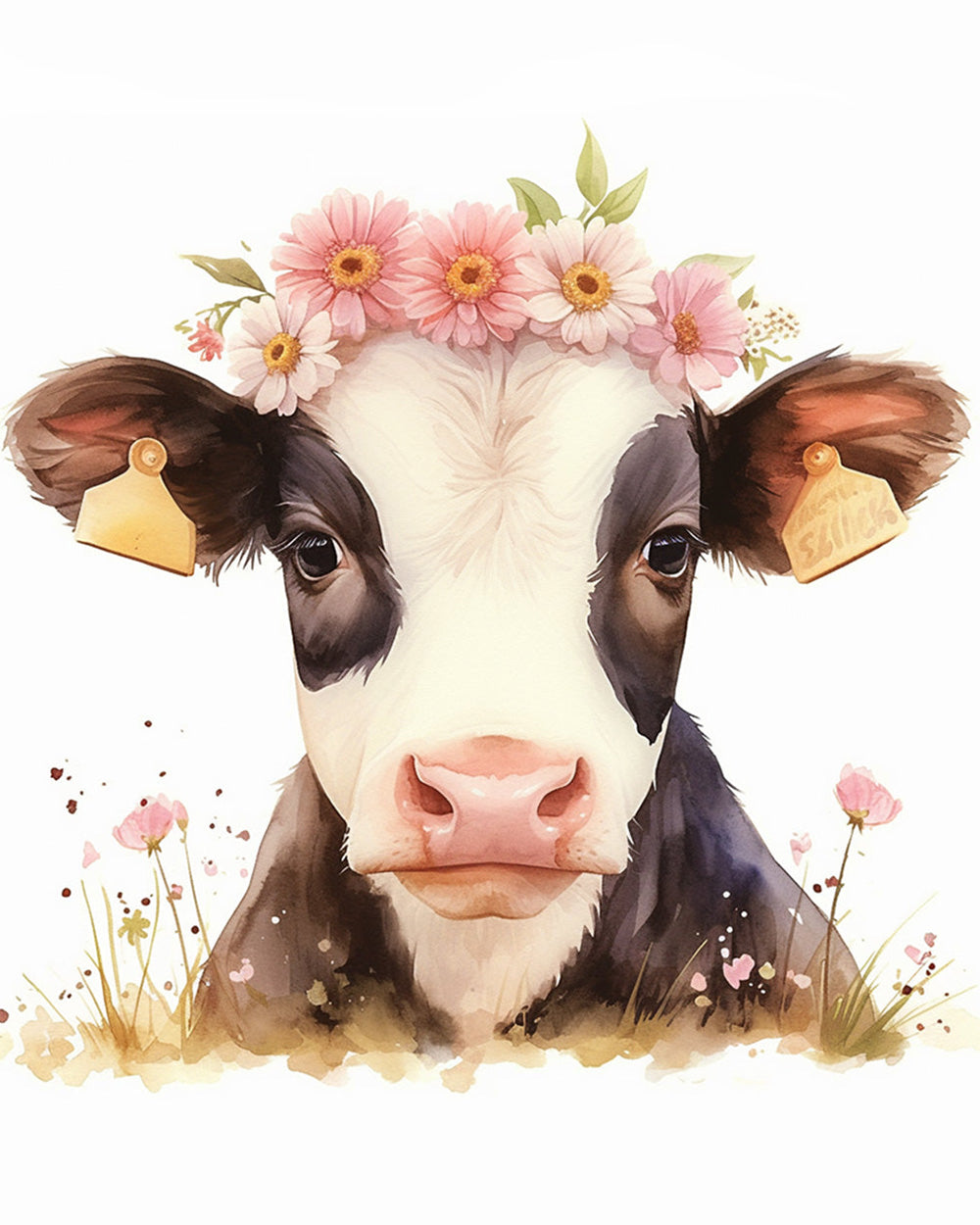 Cute cow with flower crown cross stitch kit for beginners