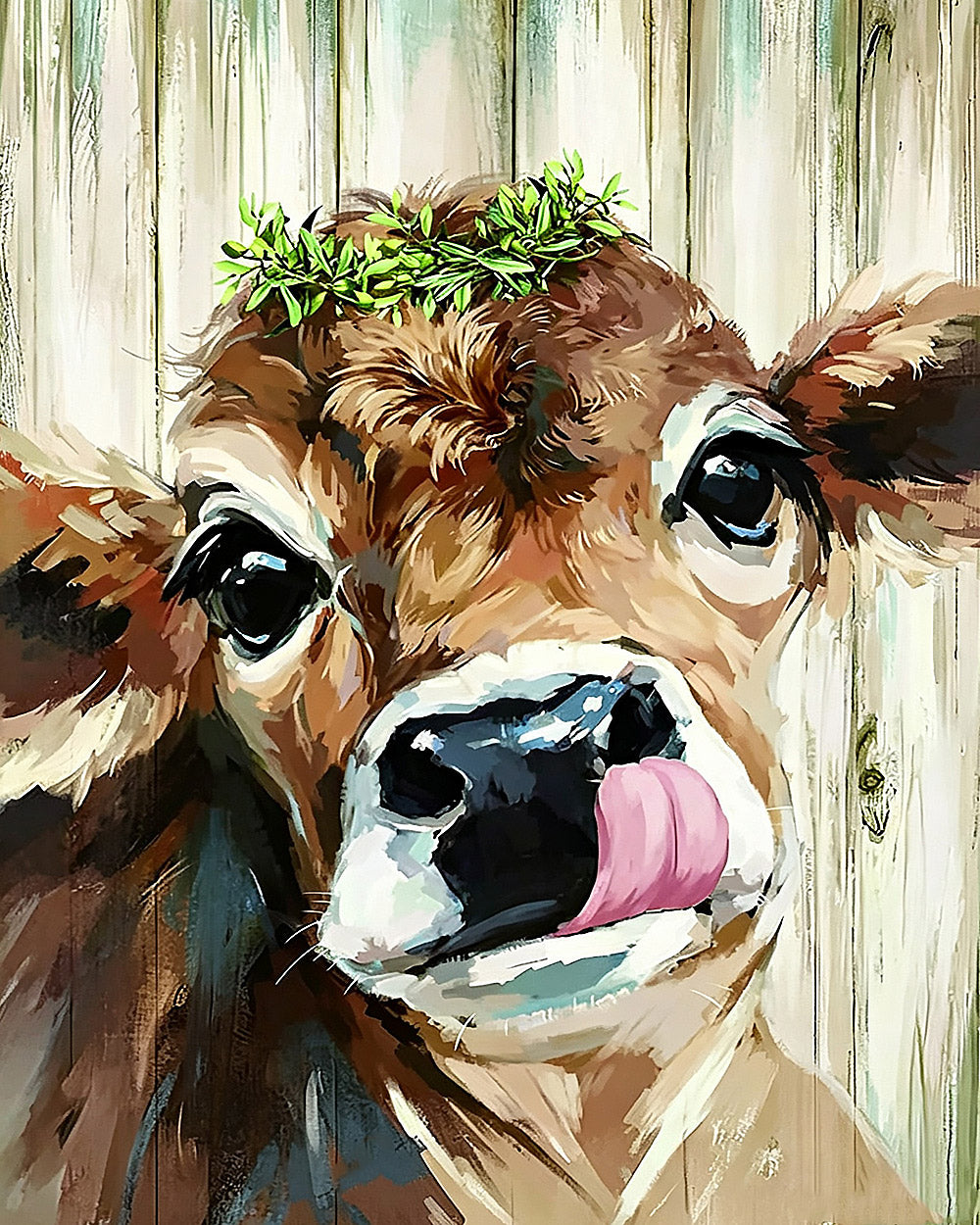 Cute cow with tongue out cross stitch kit for beginners