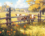 Cute cows behind a rustic fence cross stitch kit for beginners