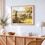 Cute cows behind a rustic fence paint by numbers artwork displayed on wall as home decor