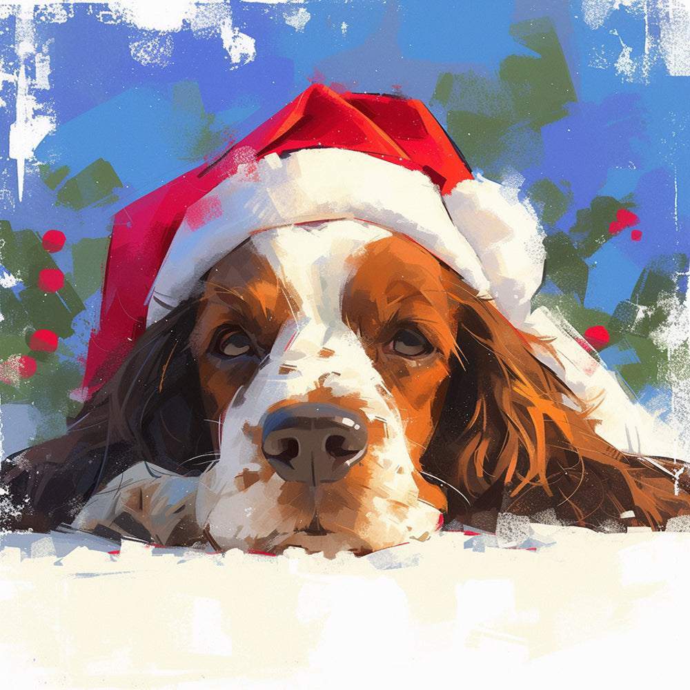 Cute dog in a santa hat cross stitch kit for beginners
