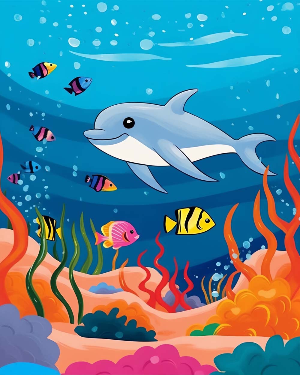 Cute dolphin and colourful fish cross stitch kit for beginners