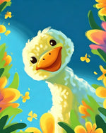 Cute duckling in a floral garden cross stitch kit for beginners