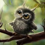 Cute fluffy owl chick with caterpillar cross stitch kit for beginners