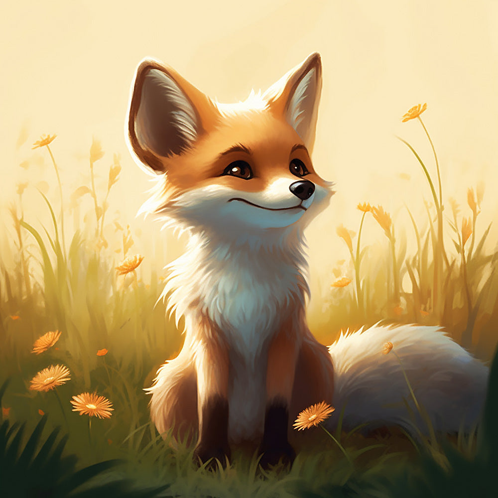 Cute fox in a sunlit meadow cross stitch kit for beginners