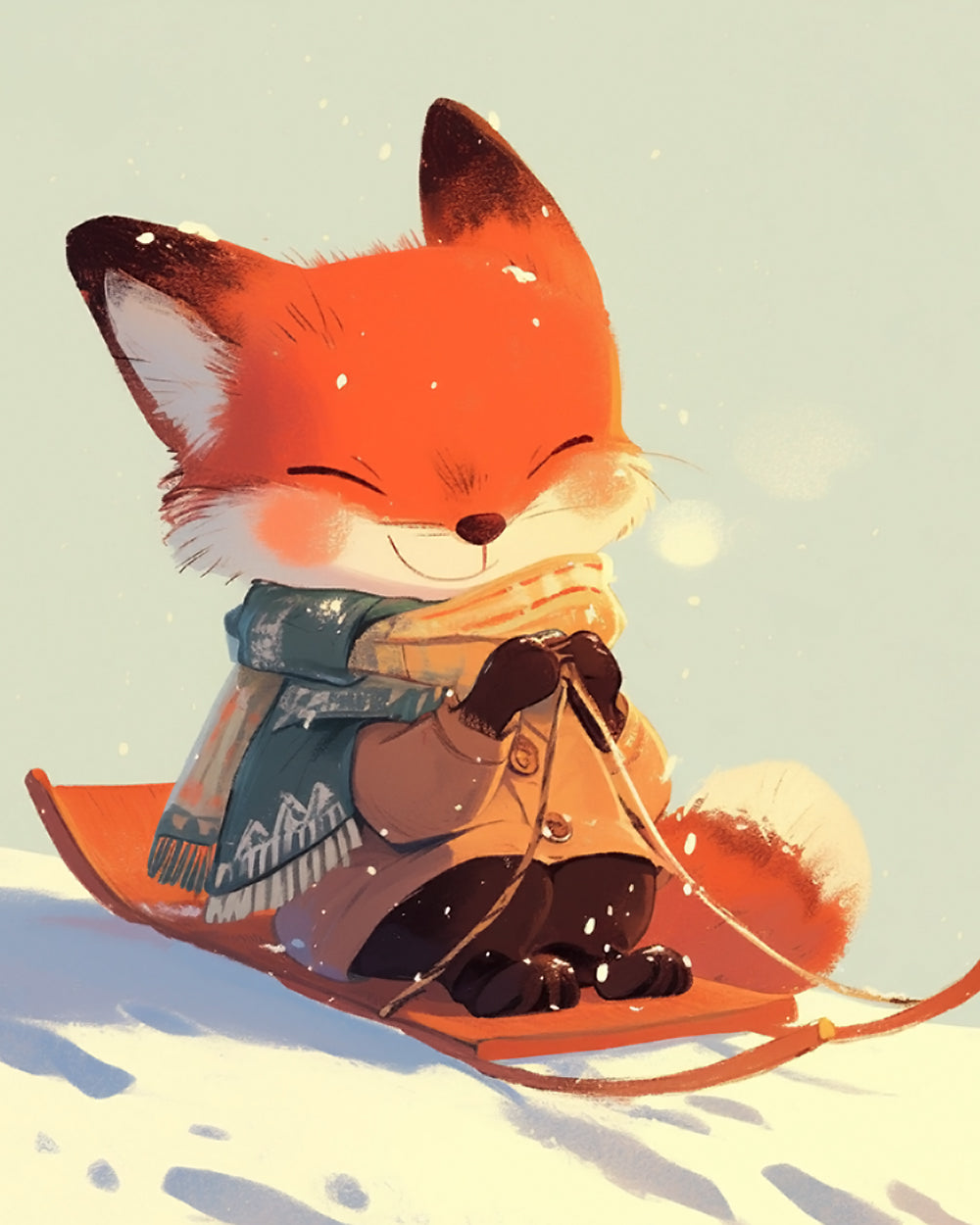Cute fox on sledge paint by numbers kit for beginners