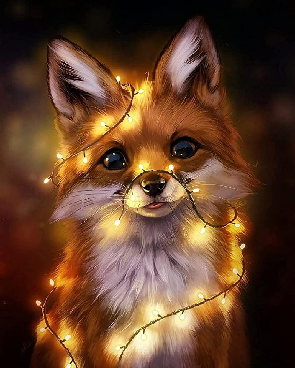 Cute fox with fairy lights cross stitch kit for beginners