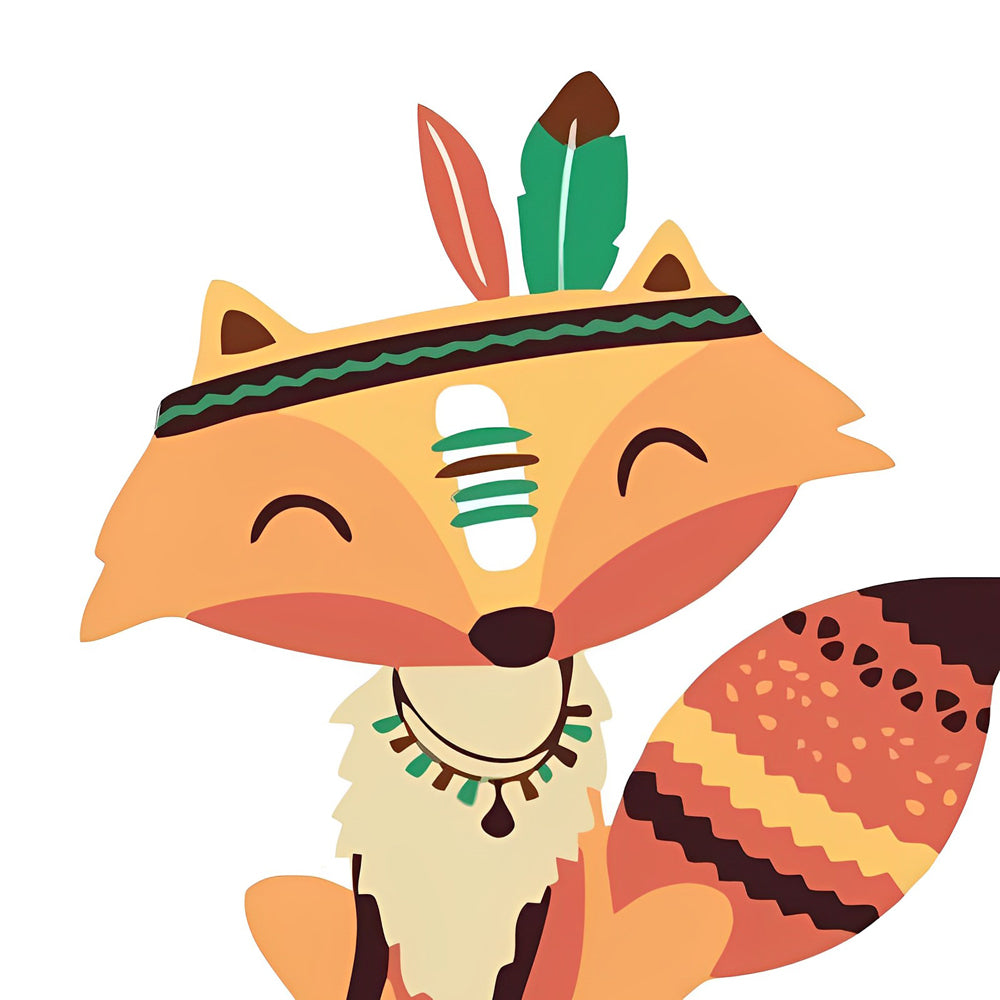 Cute fox with feather headdress cross stitch kit for beginners