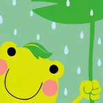 Cute frog holding leaf in rain cross stitch kit for beginners