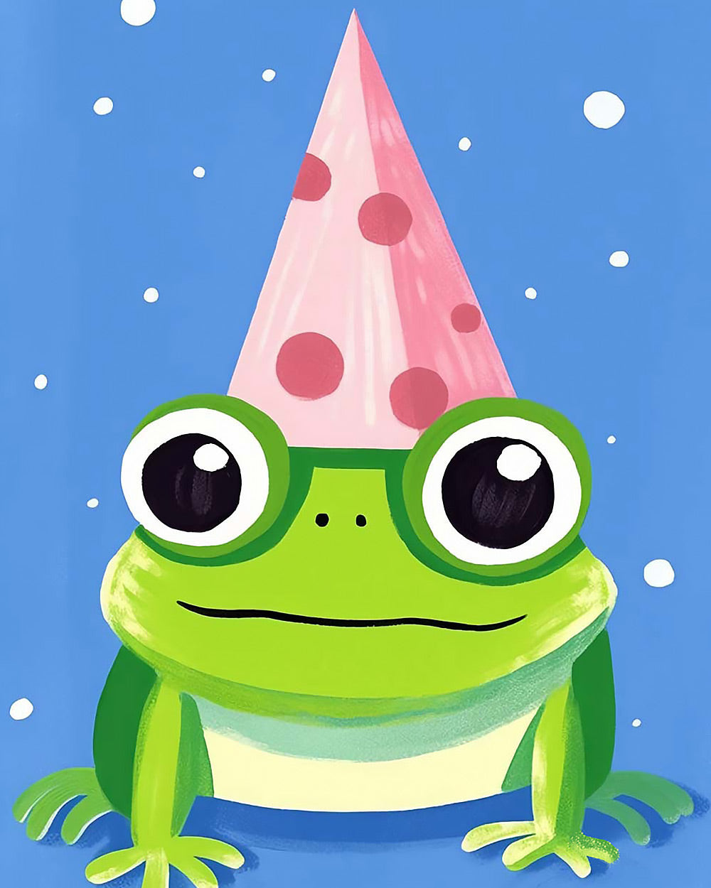 Cute frog in a party hat cross stitch kit for beginners
