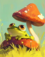 Cute frog on a toadstool cross stitch kit for beginners