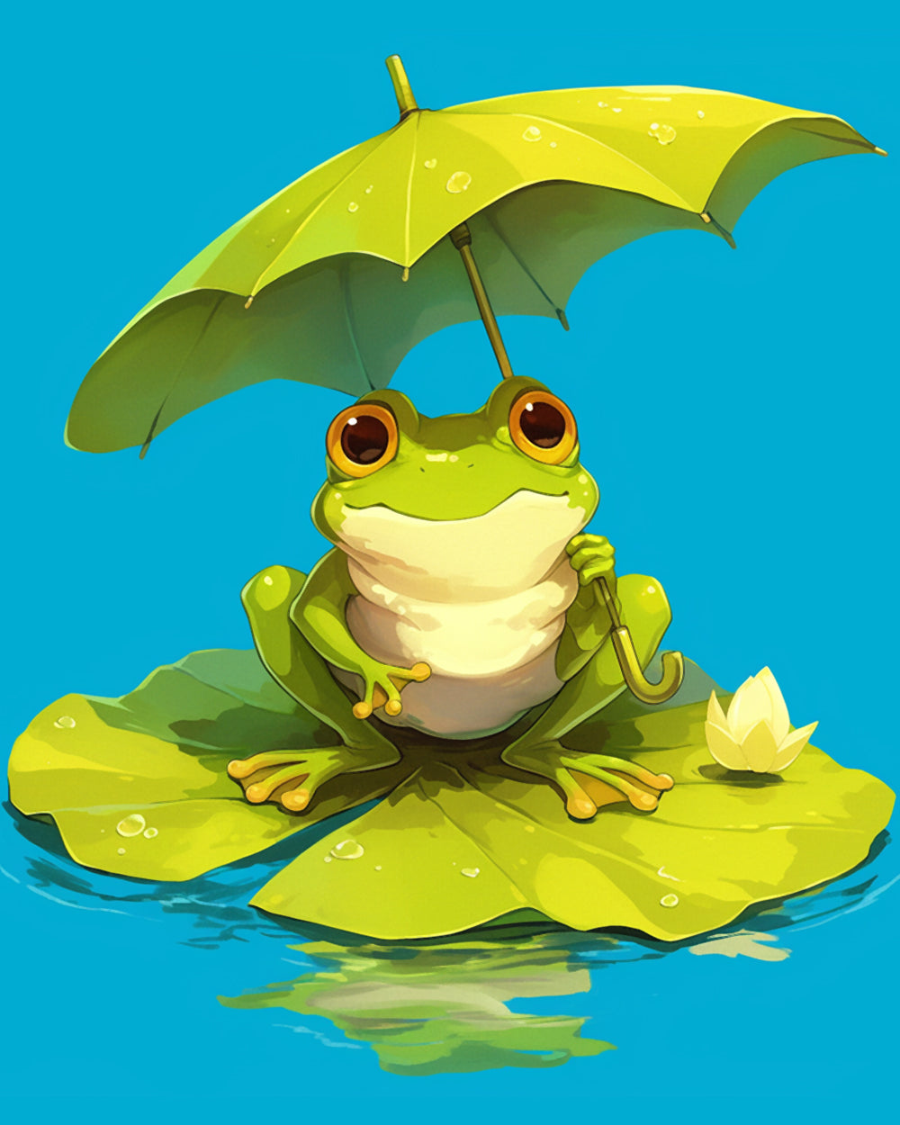 Cute frog with umbrella on a lily pad cross stitch kit for beginners