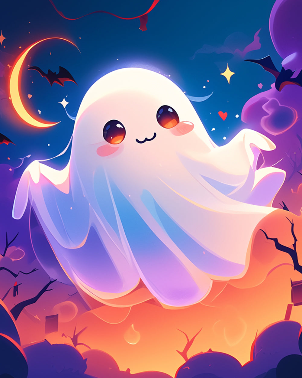 Cute ghost and crescent moon cross stitch kit for beginners