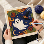 Creating handmade cute ghost and witch hat design punch needle artwork