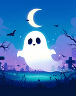 Cute ghost in graveyard cross stitch kit for beginners