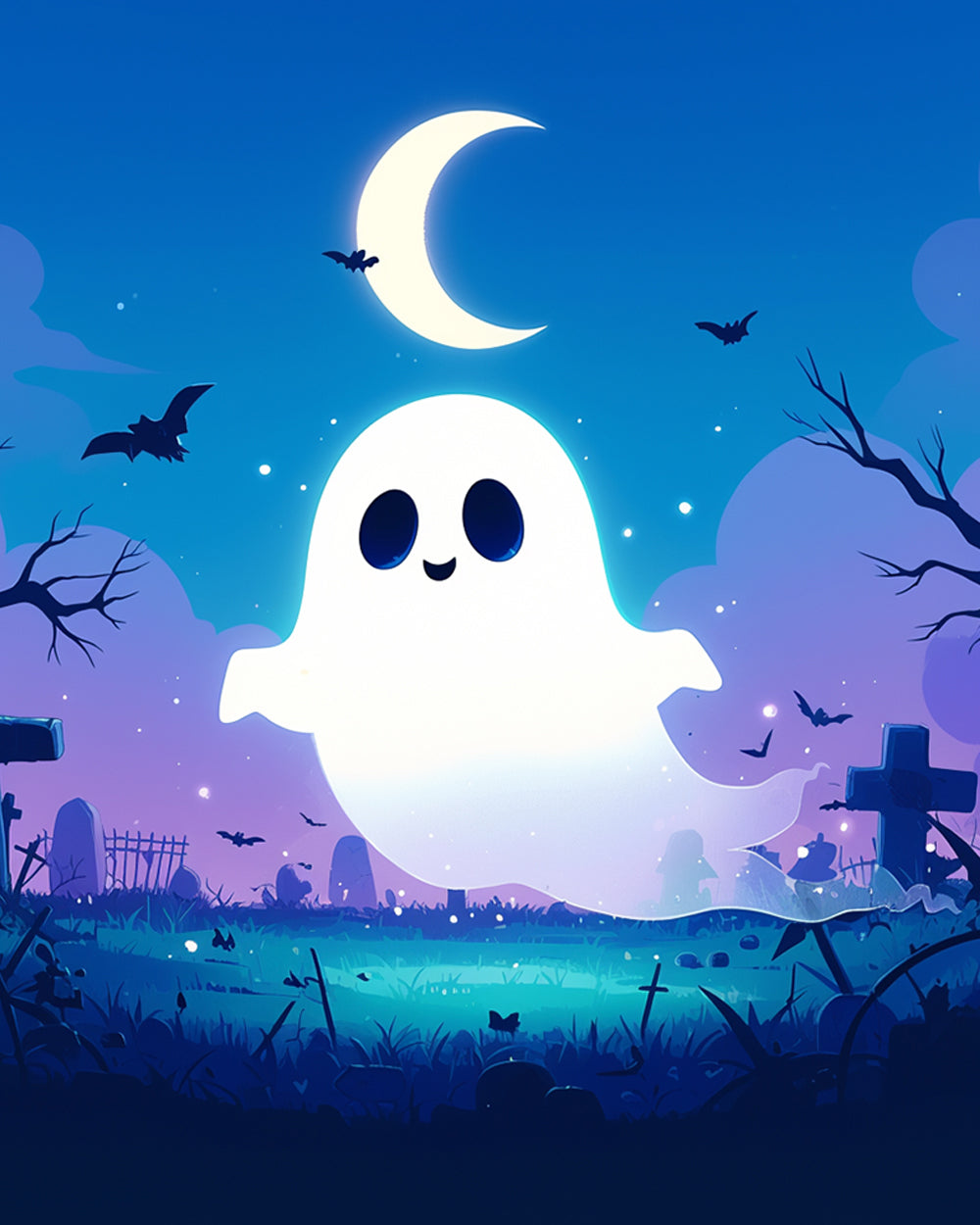 Cute ghost in graveyard cross stitch kit for beginners