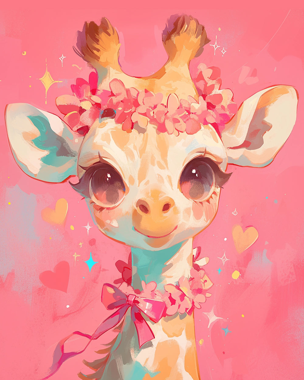 Cute giraffe with a pink floral crown cross stitch kit for beginners
