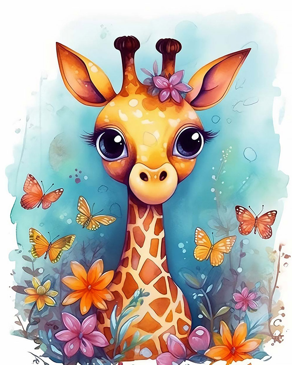 Cute giraffe with butterflies and flowers cross stitch kit for beginners