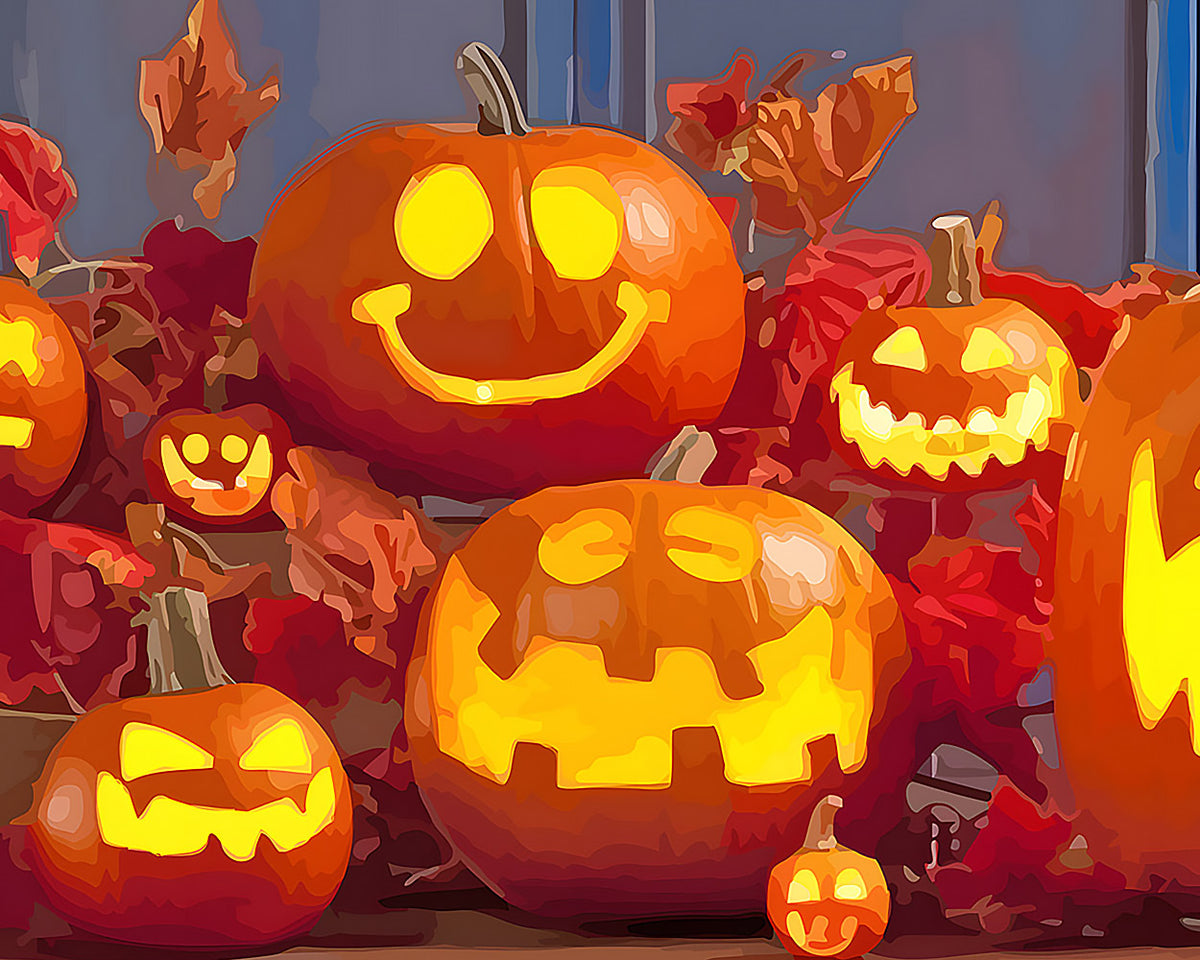 Cute glowing jacko lanterns paint by numbers kit for beginners