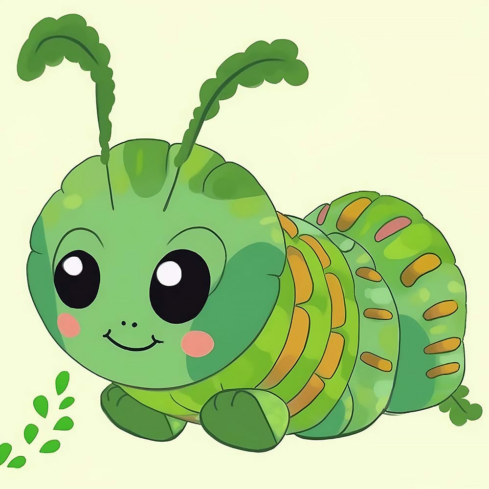 Cute green caterpillar cross stitch kit for beginners
