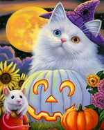 Cute halloween cat with jack-o'-lantern cross stitch kit for beginners