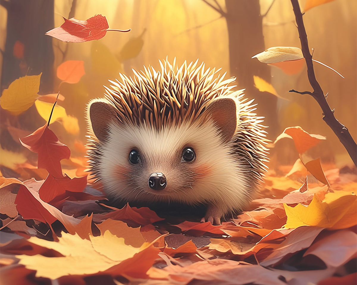 Cute hedgehog in autumn leaves paint by numbers kit for beginners