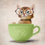 Cute kitten in a green "love" teacup paint by numbers kit for beginners