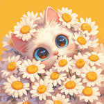 Cute kitten in daisies cross stitch kit for beginners