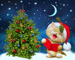 Cute kitten singing by christmas tree cross stitch kit for beginners