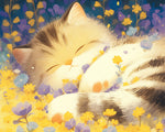 Cute kitten sleeping in a flower bed cross stitch kit for beginners